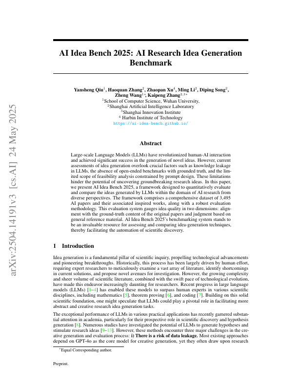 Preview for AI Idea Bench 2025